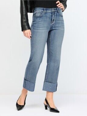 Straight Leg Jean with Rhinestone Cuff